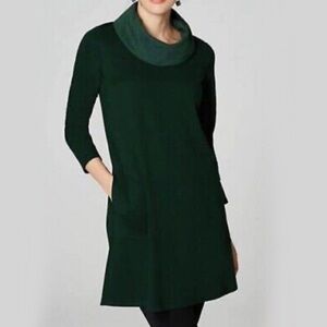 PureJill Hunter Green Cowl Neck Dress with Pockets & 3/4 Length Sleeves Small